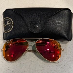 Ray-Ban Gold Aviator Sunglasses with Red Lenses POLARIZED RARE